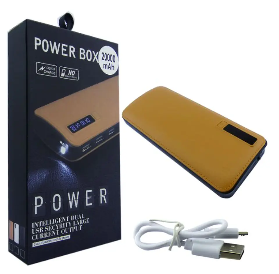 Bateria Externa Powerbank 20.000mAh Tipo Cuero LCD 3 USB + Linterna 6