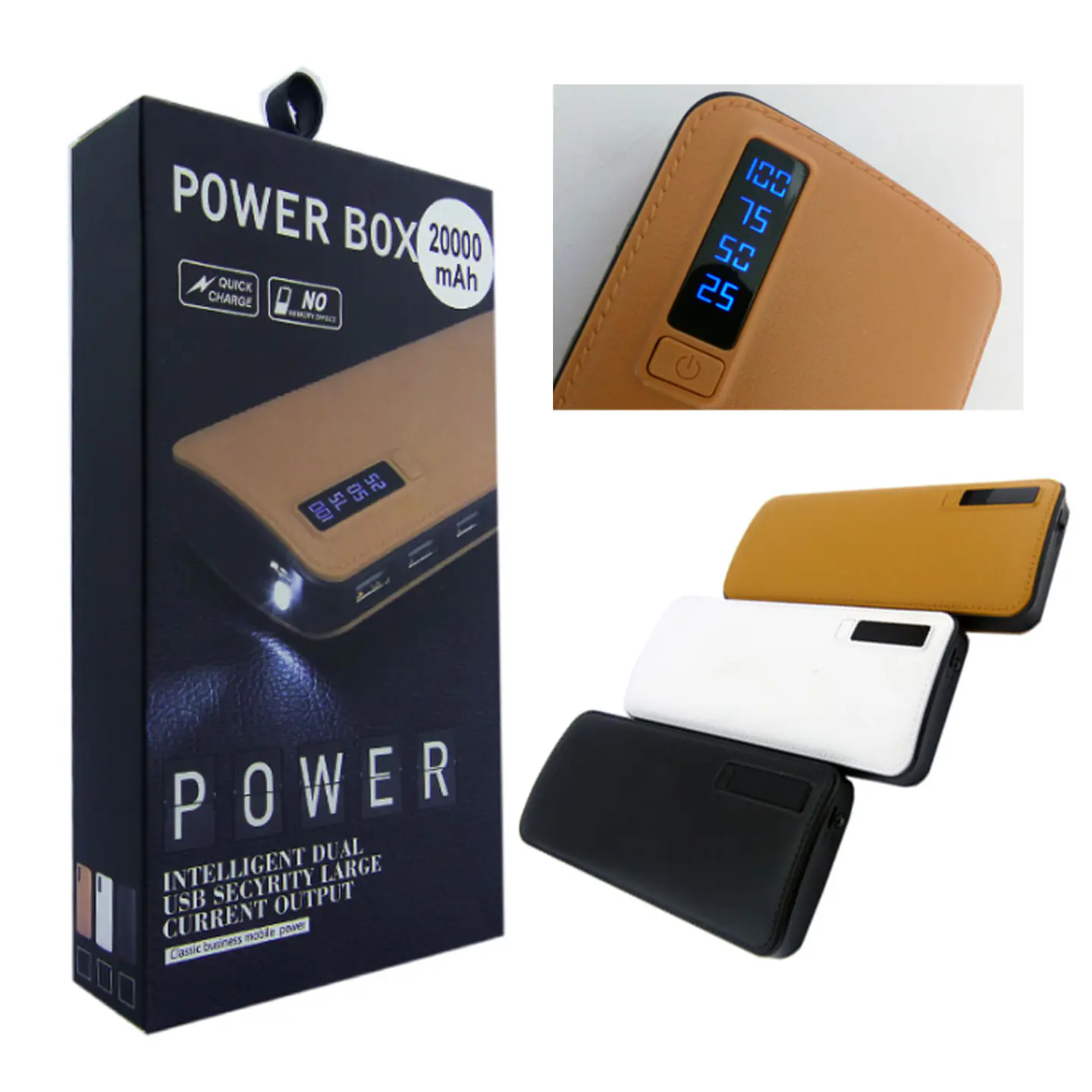 Bateria Externa Powerbank 20.000mAh Tipo Cuero LCD 3 USB + Linterna 1