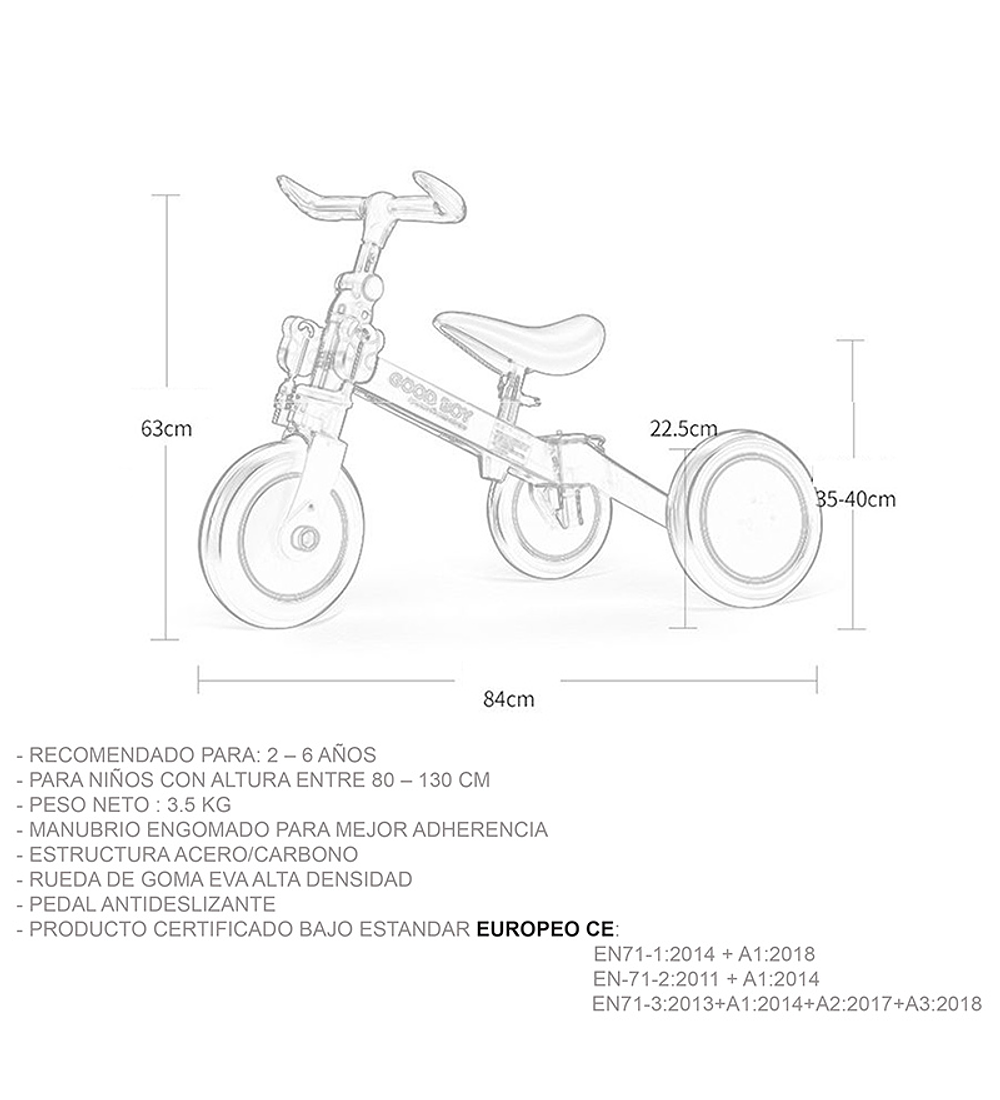 Bicicleta De Equilibrio Y Triciclo 3 En 1 - Plegable Goodboy Amarillo