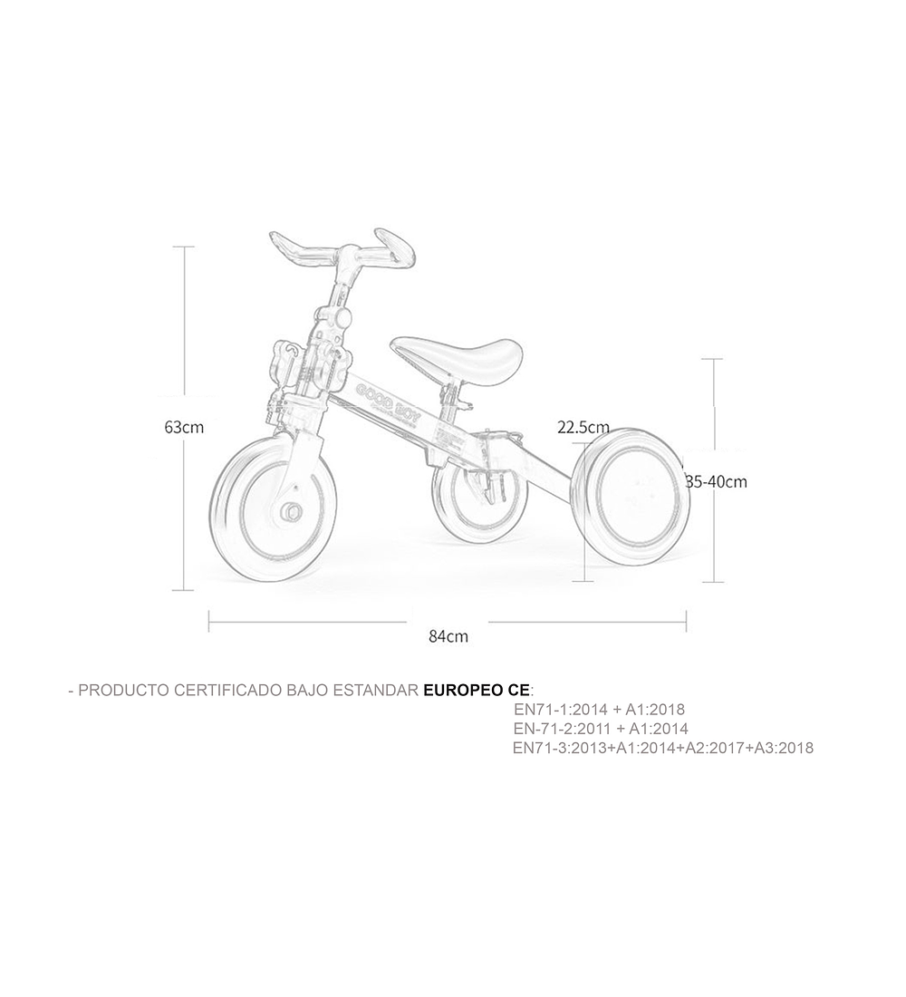 Bicicleta De Equilibrio Y Triciclo 3 En 1 - Plegable Goodboy Blanco