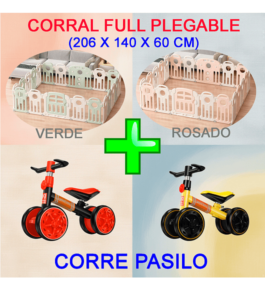 COMBO:  1 CORRAL BEBE FULL PLEGABLE LZ PLAY (206 X 140)  +  1 CORRE PASILLO 4 RUEDAS 