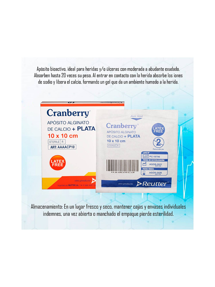 ALGINATO DE CALCIO + PLATA LAMINA 10X10 2