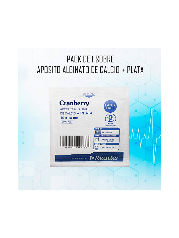 ALGINATO DE CALCIO + PLATA LAMINA 10X10 3