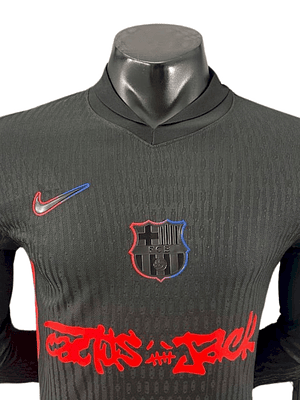 BARCELONA x TRAVIS SCOTT CACTUS JACK NEGRA 2025 EDICIÓN LIMITADA VERSION JUGADOR (MANGA LARGA)