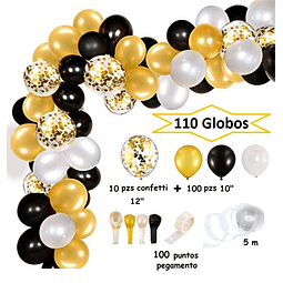 Set Arco Orgánico 110 Globos Dorado y Negro 