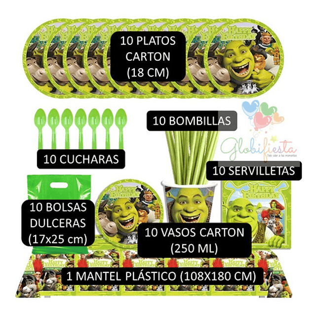 Pack Cotillón Shrek/Fiona/Burro X10