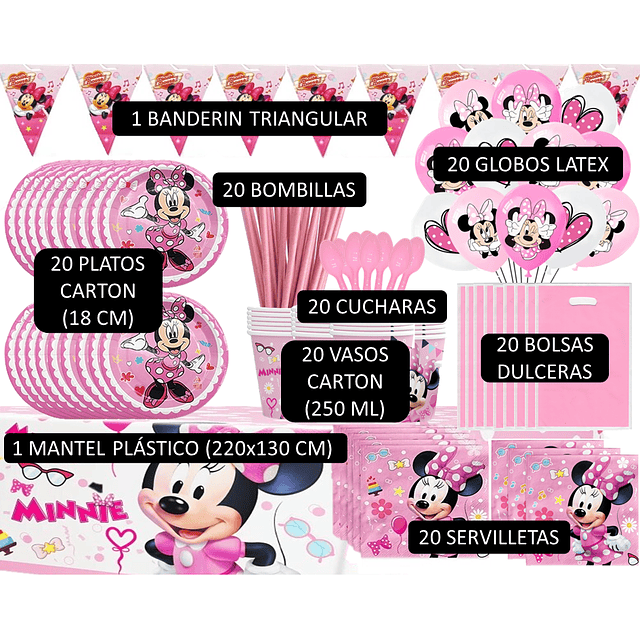 Pack Cotillon y Globos Minnie X20