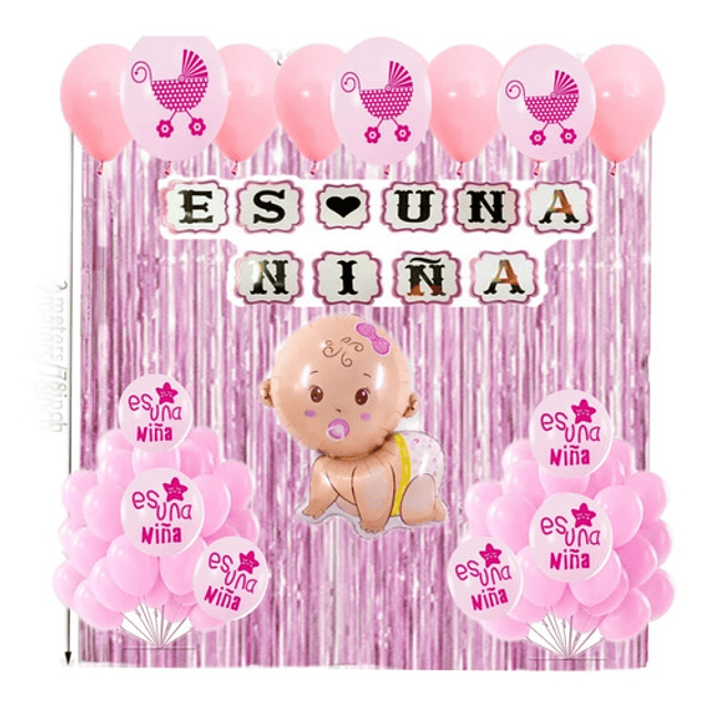 Set Decoracion Baby Shower Globos Banderin Niña 