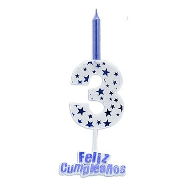 Una Vela Número Blanco Estrellas 13.5 Cm. Del 0-9