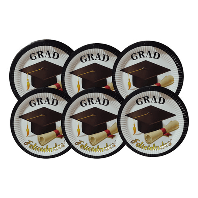 Set Cotillon Graduacion 10 Platos+10 Vasos