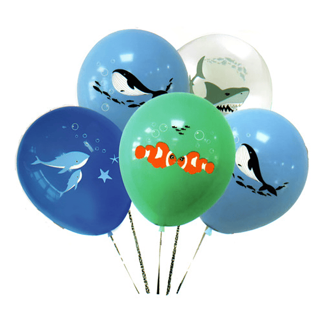 Set 10 Globos Latex Tiburon Peces