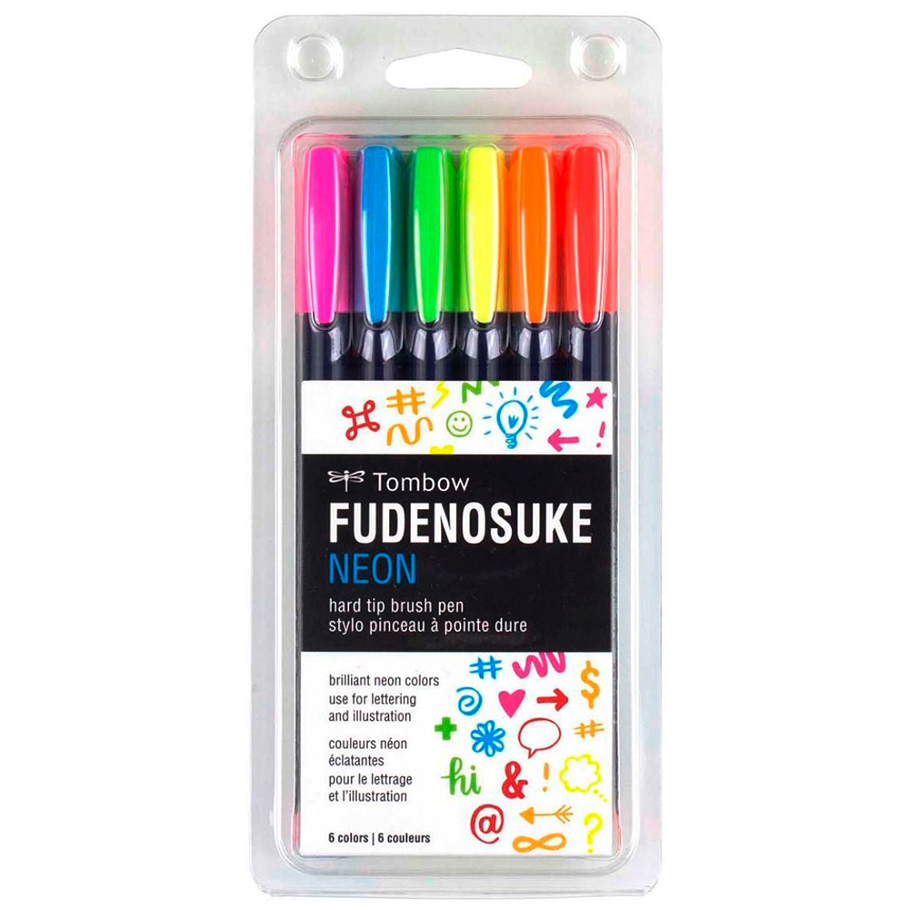 Tombow -Set Fudenosuke 6 Colores Neon.