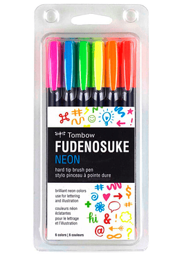 Tombow -Set Fudenosuke 6 Colores Neon.