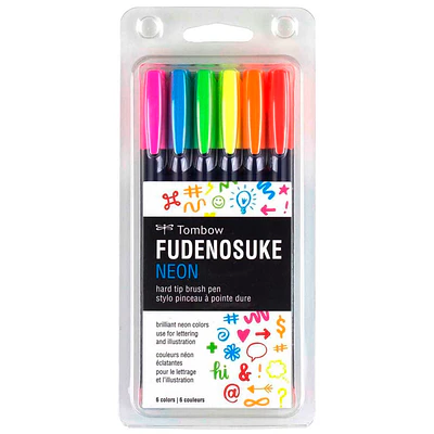 Tombow -Set Fudenosuke 6 Colores Neon.