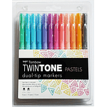 Tombow -Set TwinTone - 12 Marcadores - Colores Pasteles - 0,3mm y 0.8mm.