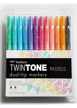 Tombow -Set TwinTone - 12 Marcadores - Colores Pasteles - 0,3mm y 0.8mm.