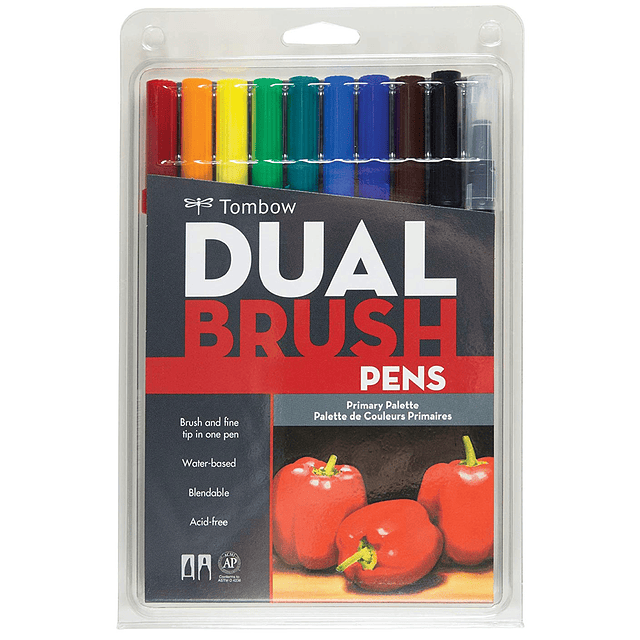 Tombow - Set Dual Brush - 10 Marcadores -  Colores Primarios
