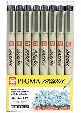 Set Sakura Pigma Micron - 8 Tiralíneas Colores Brush.