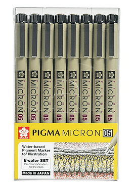 Set Sakura Pigma Micron - 8 Tiralíneas Colores (Punta 05).