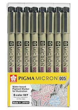 Set Sakura Pigma Micron - 8 Tiralíneas Colores (Punta 005).