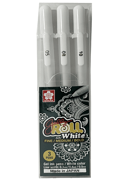 Set Sakura Gelly Roll - 3 Lápices Tinta Gel blanco.