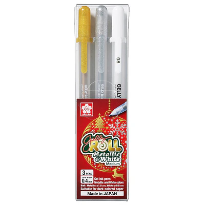 Sakura - Lápices Tinta Gel Gelly Roll - 3 Metallic & White