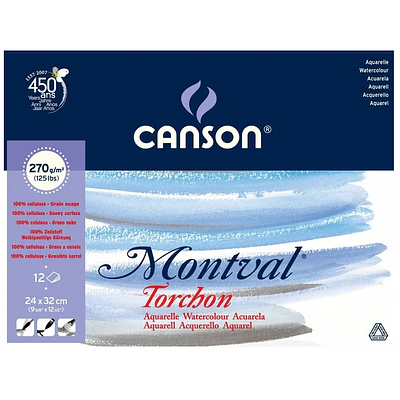 Canson - Block Acuarela Montval - A4+ (24x32cm) - 12 Hjs - Grano Torchon - 270 GR