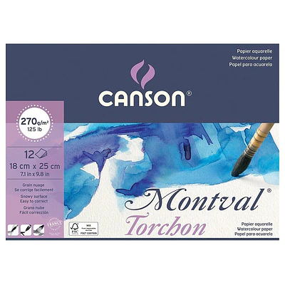 Canson - Block Acuarela Montval 12 - 18x25 - 12 Hjs - Grano Torchon - 270 Gr