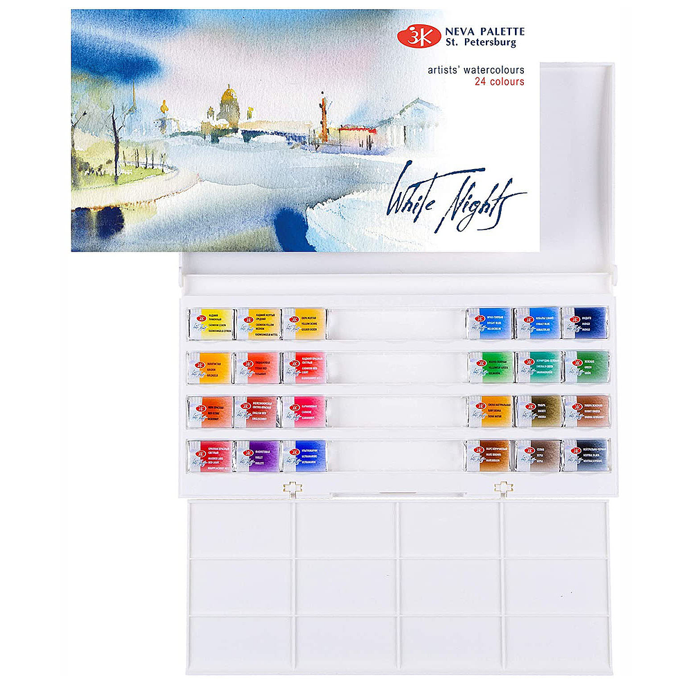 White Nights - Acuarelas en Pastilla 24 Colores - Caja Plastica