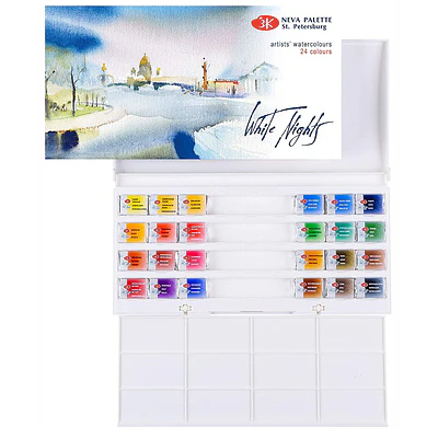 White Nights - Acuarelas en Pastilla 24 Colores - Caja Plastica