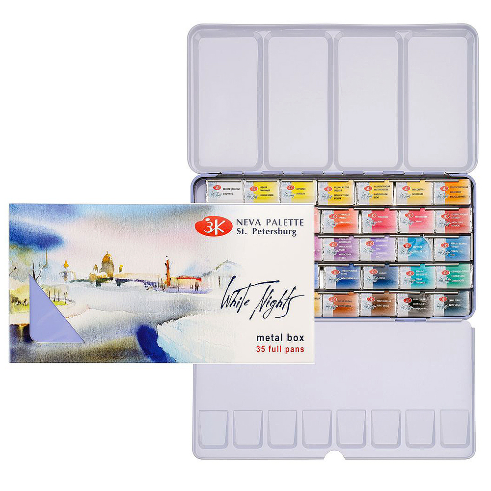 White Nights - Set Acuarelas en pastilla 35 colores - Caja Metalica