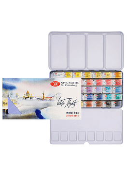 White Nights - Set Acuarelas en pastilla 35 colores - Caja Metalica