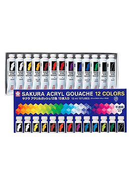 Sakura - Gouache Acrílico - Set 12 Colores - 12 ML