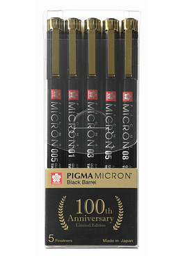 Set Tiralíneas Pigma Micron Black Barrel 100 años - 5 Grosores Negro