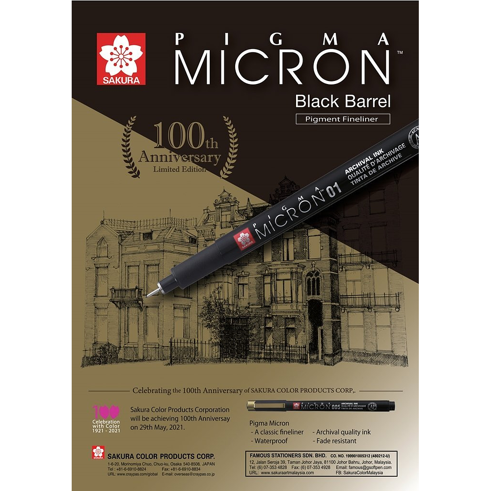 Set Tiralíneas Pigma Micron Black Barrel 100 años - 5 Grosores Negro