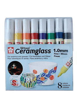 Set Marcadores Ceramglass para Ceramica y Vidrio - Punta 1.0 mm - 8 Colores
