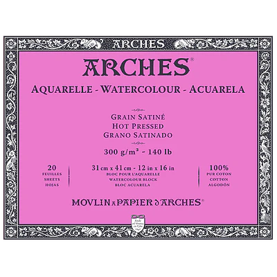 Arches - Block Acuarela - 31x41cm - 300gr - Grano Satinado - 20 Hjs