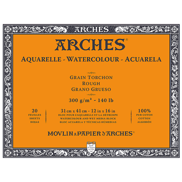 Block Acuarela Arches - 31x41cm - 300gr - Grano Grueso - 20 Hjs