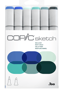 Set Copic Sketch - 6 Marcadores - Colores Mar y Cielo