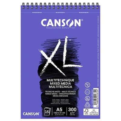 Canson - Croquera Mix Media - A5 (14,8 x 21 cm)  - 15 Hojas - 300 Gr