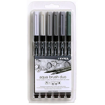 Lyra - Lapices Punta Pincel - Aqua Brush Duo 6 Colores Grises