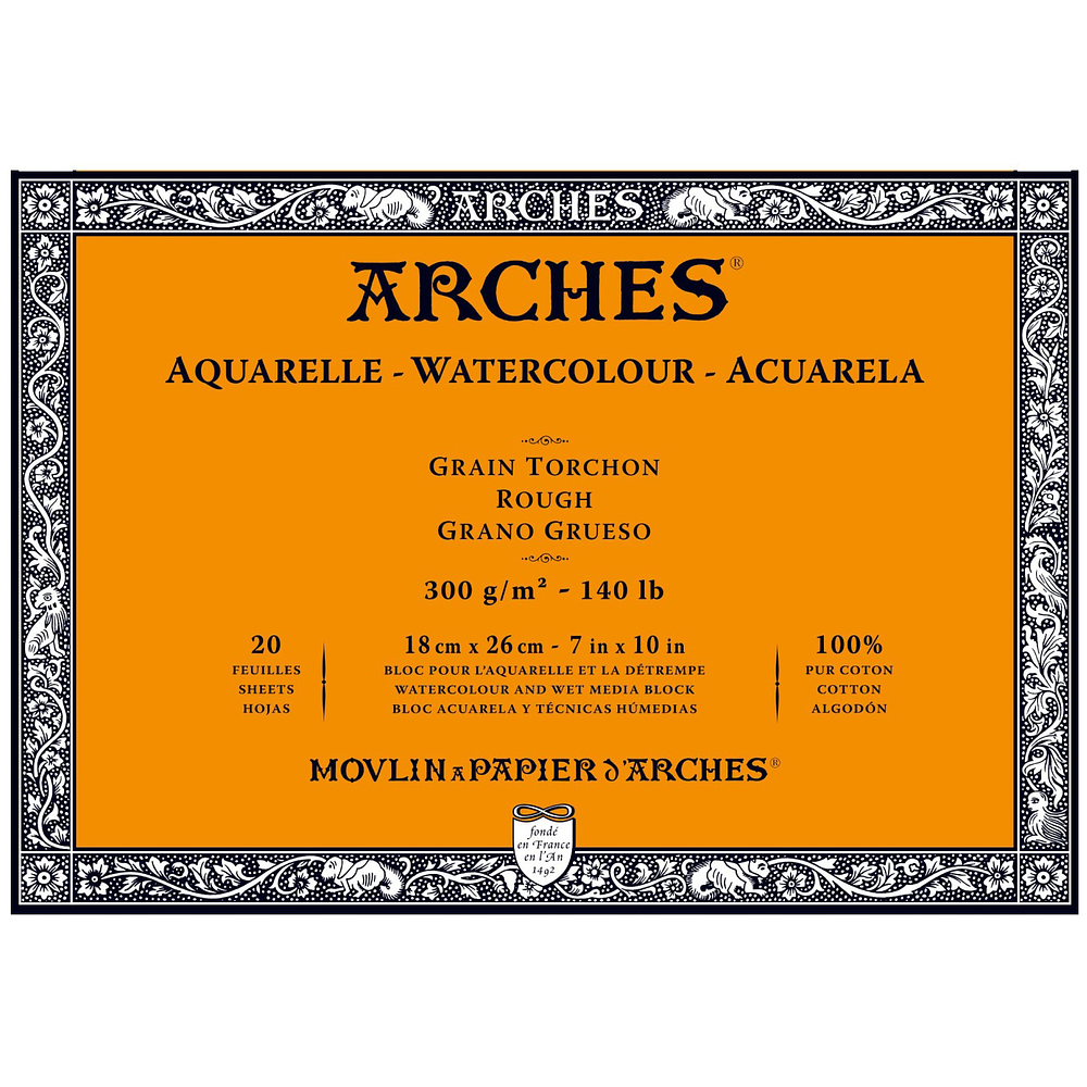 Block Acuarela Arches - 18x26cm - 300gr - Grano Grueso - 20 Hjs