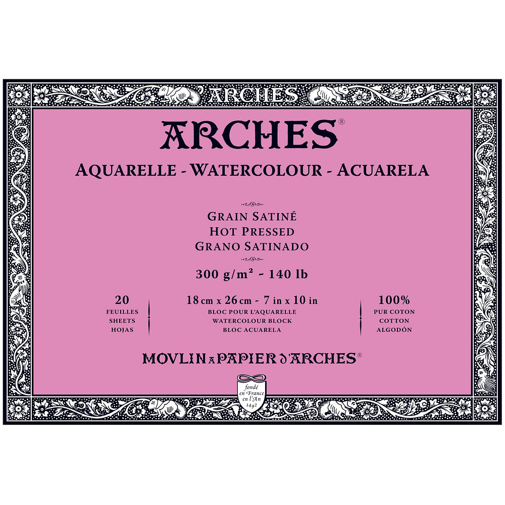 Block Acuarela Arches - 18x26cm - 300gr - Grano Satinado - 20 Hjs