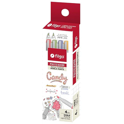 Destacadores Doble Punta - 4 Colores Candy