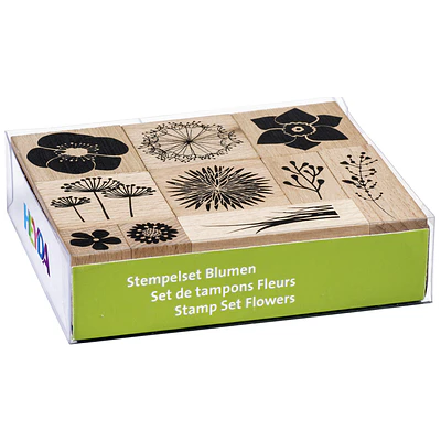Heyda - 10 Timbres Base Madera - Diseño Flores