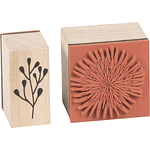 10 Timbres Base Madera - Diseño Flores