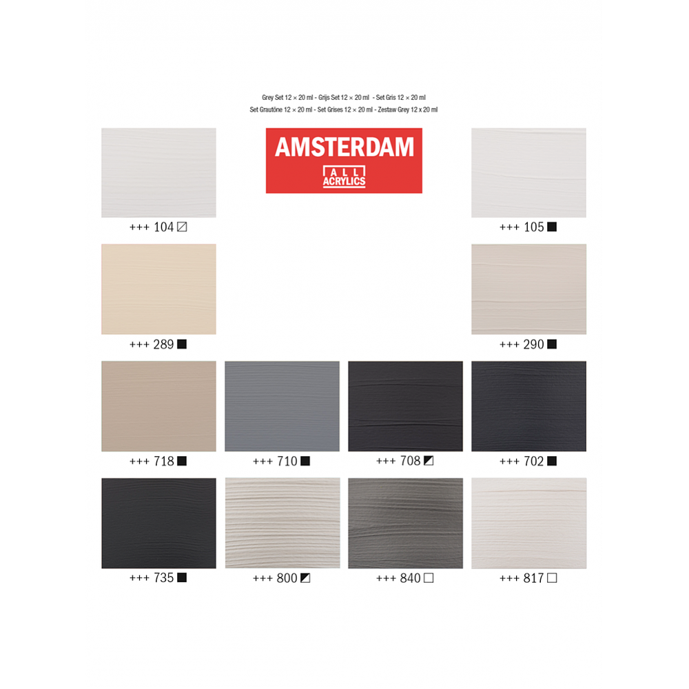 Acrílicos Amsterdam - Set 12 Colores Grises - 20ml