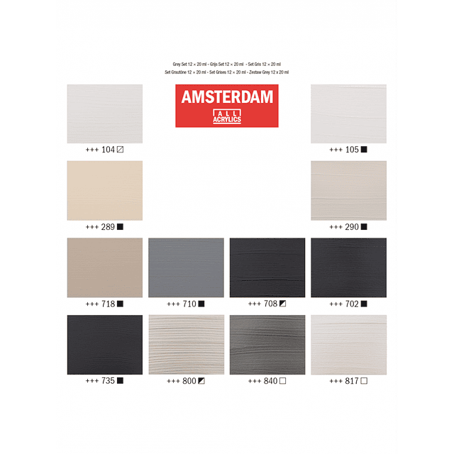 Acrílicos Amsterdam - Set 12 Colores Grises - 20ml