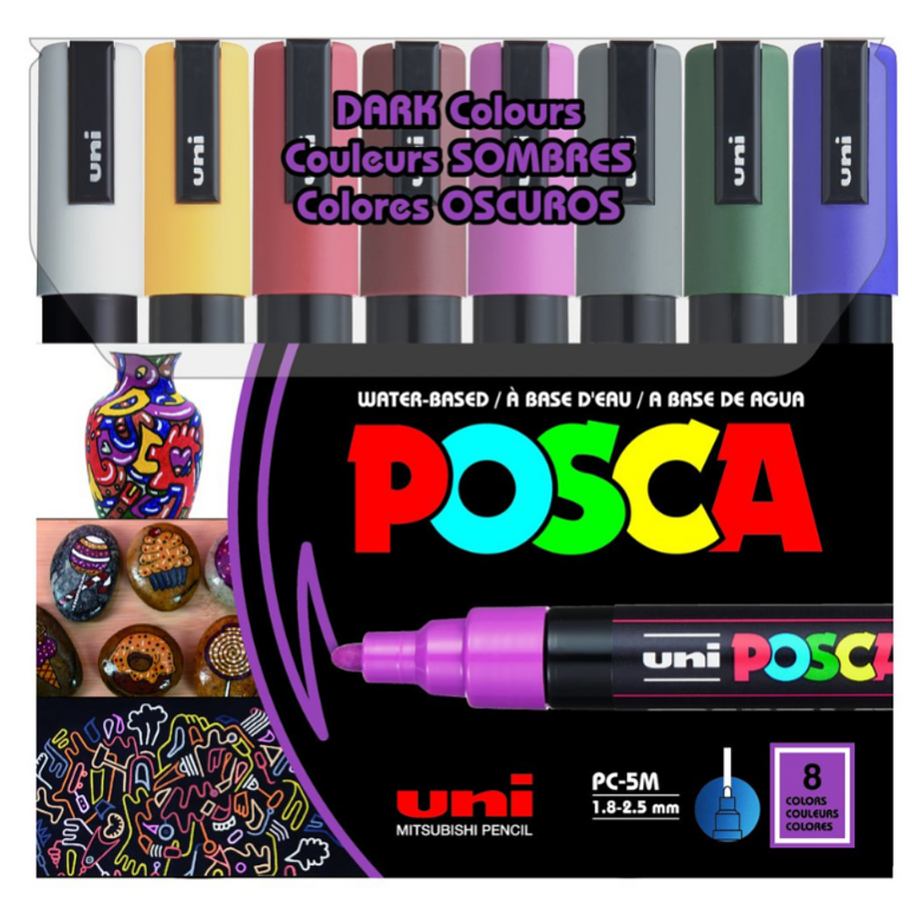 Set Marcadores Posca 5M - 8 Colores Oscuros