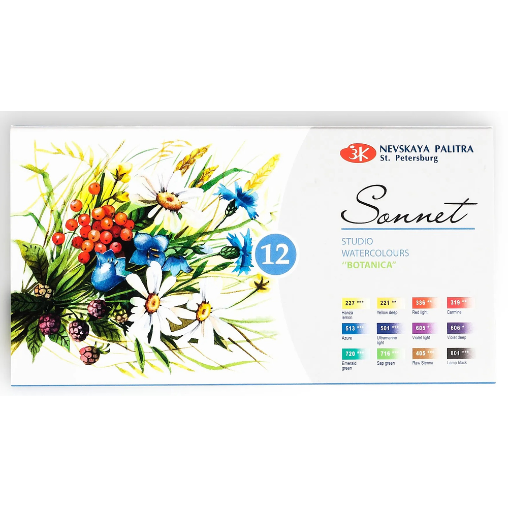 Sonnet - Set Acuarelas 12 Colores - Botanica